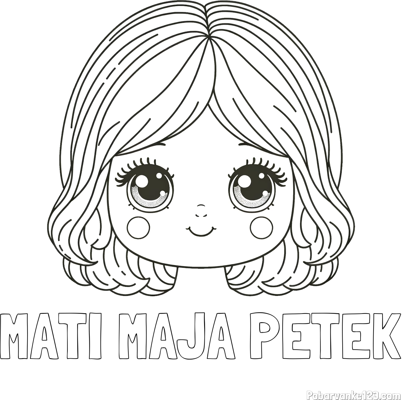 Pobarvanka imena MATI MAJA PETEK in pobarvanka obraza prikupne punčke