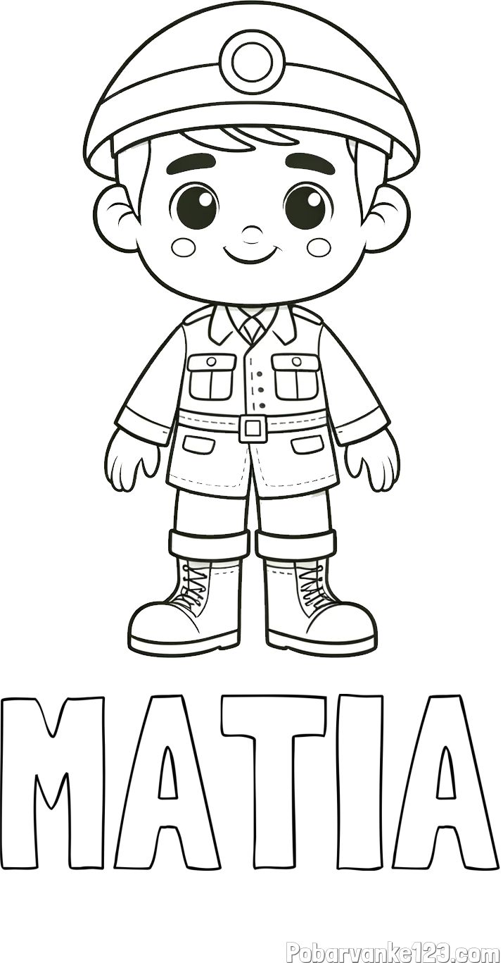 Pobarvanka imena MATIA in otroška pobarvanka nasmejanega vojaka