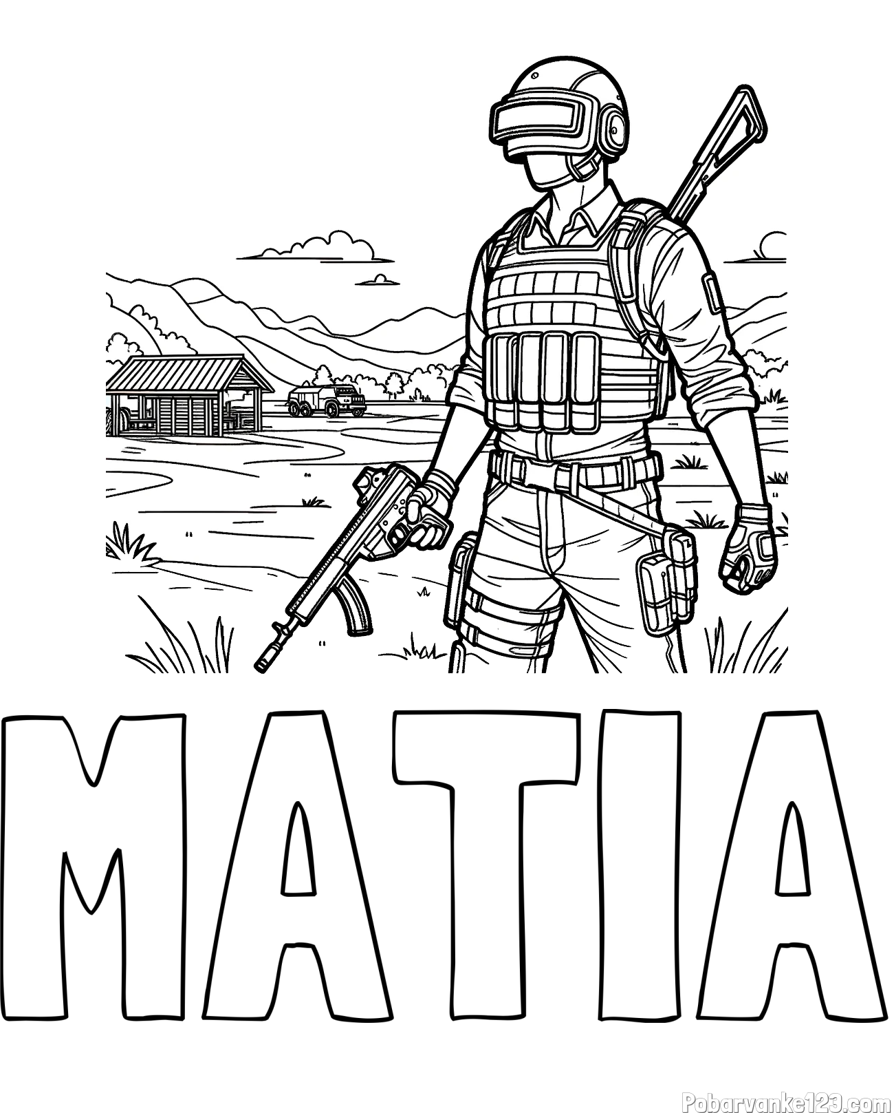 Pobarvanka imena MATIA in otroška PUBG pobarvanka