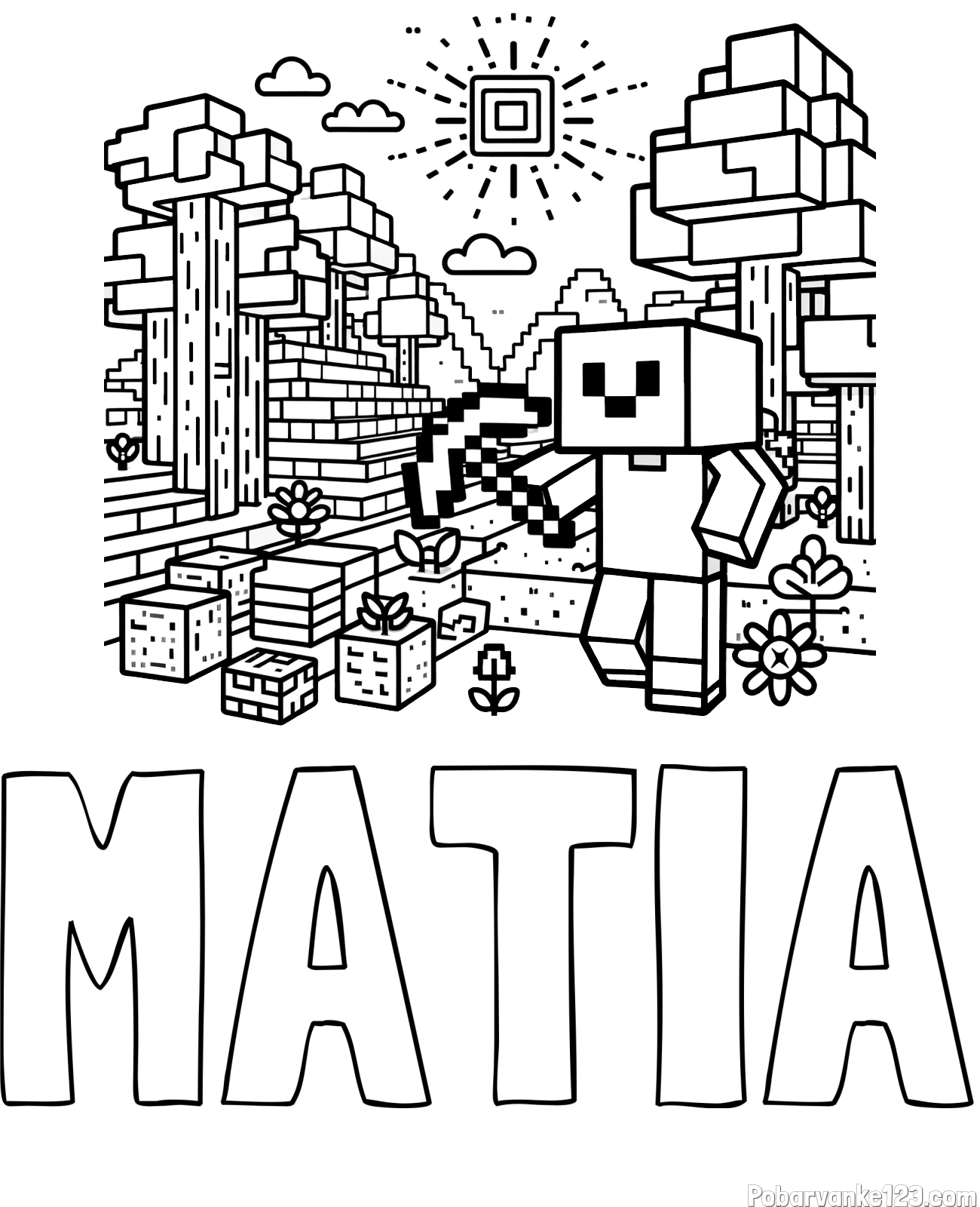Pobarvanka imena MATIA in pobarvanka Minecraft sveta