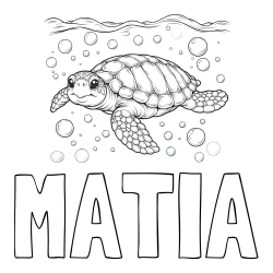 Online izdelana pobarvanka - Pobarvanka imena MATIA in pobarvanka želve v morju