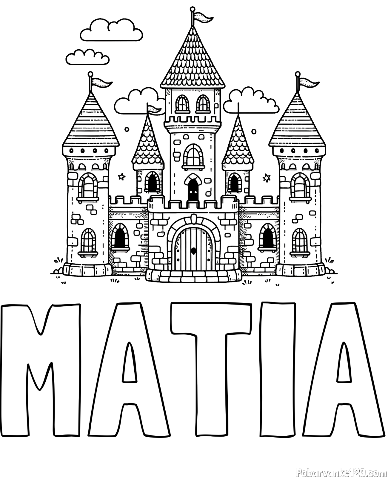 Pobarvanka imena MATIA in pobarvnaka velikega gradu