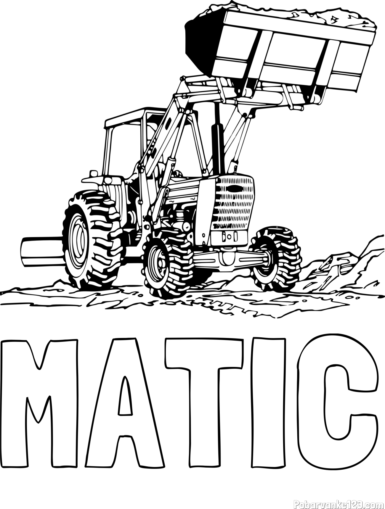Pobarvanka imena MATIC in pobarvanka velikega traktorja med prenosom zemljine