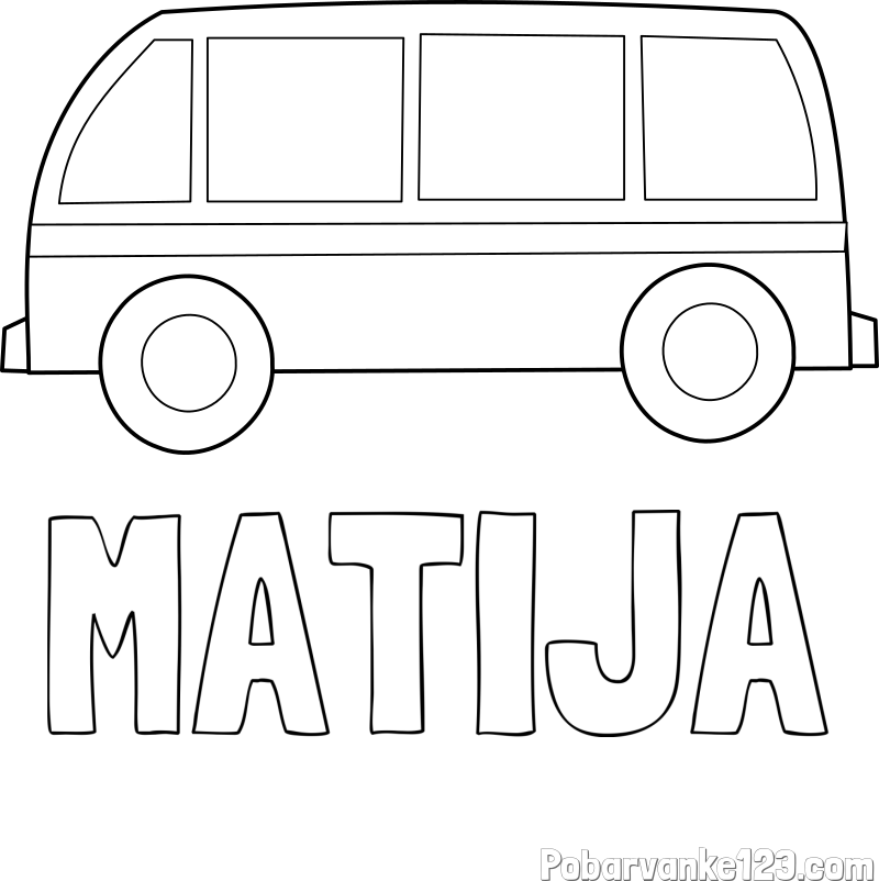 Pobarvanka imena MATIJA in avtobus