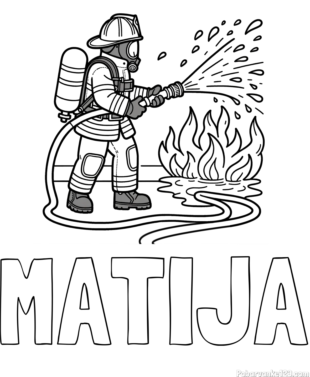 Pobarvanka imena MATIJA in pobarvanka gasilca in velikega požara