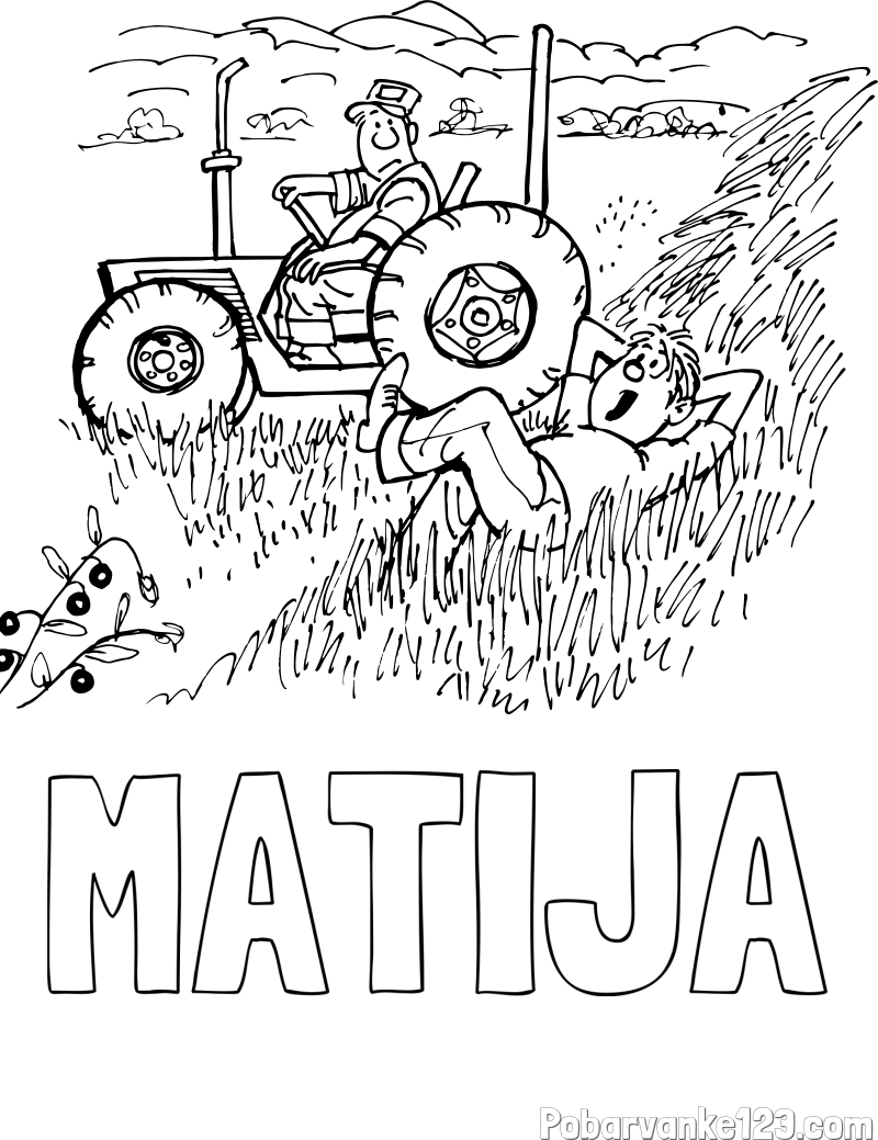 Pobarvanka imena MATIJA in pobarvanka traktor