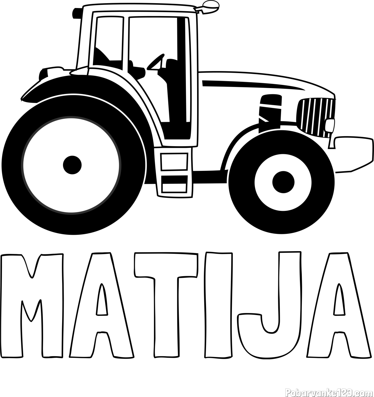 Pobarvanka imena MATIJA in pobarvanka velikega in zmogljivega traktorja