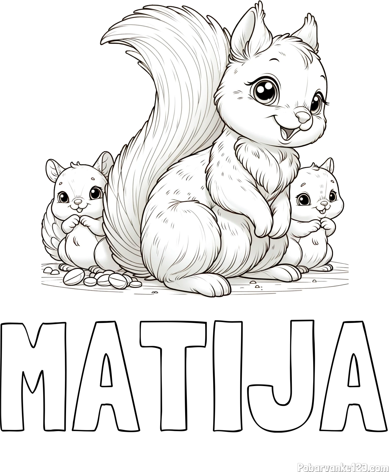 Pobarvanka imena MATIJA in pobarvanka veveričje družine