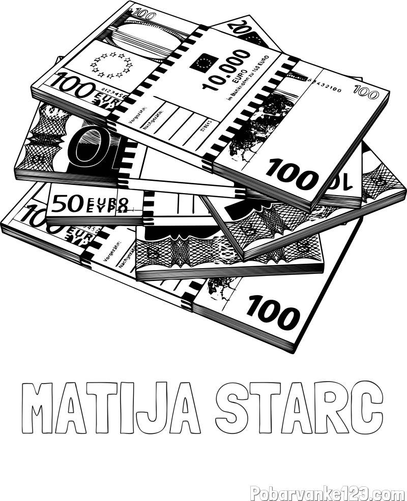 Pobarvanka imena MATIJA STARC in pobarvanka evrskih bankovcev