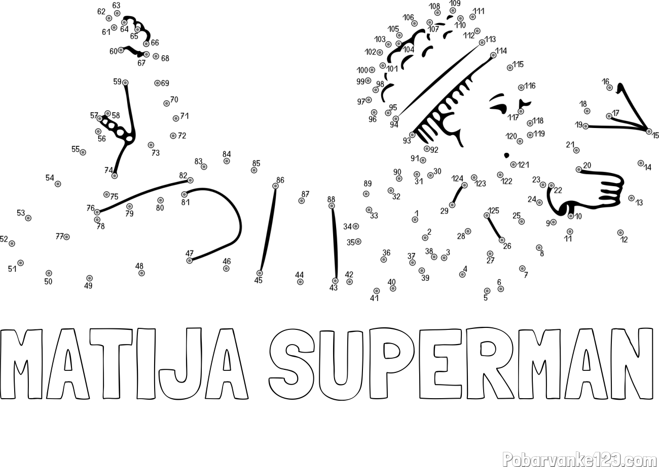 Pobarvanka imena MATIJA SUPERMAN in pobarvanka deklice - poveži številke od pike do pike
