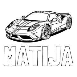 Pobarvanka imena Matija ter športnega avtomobila