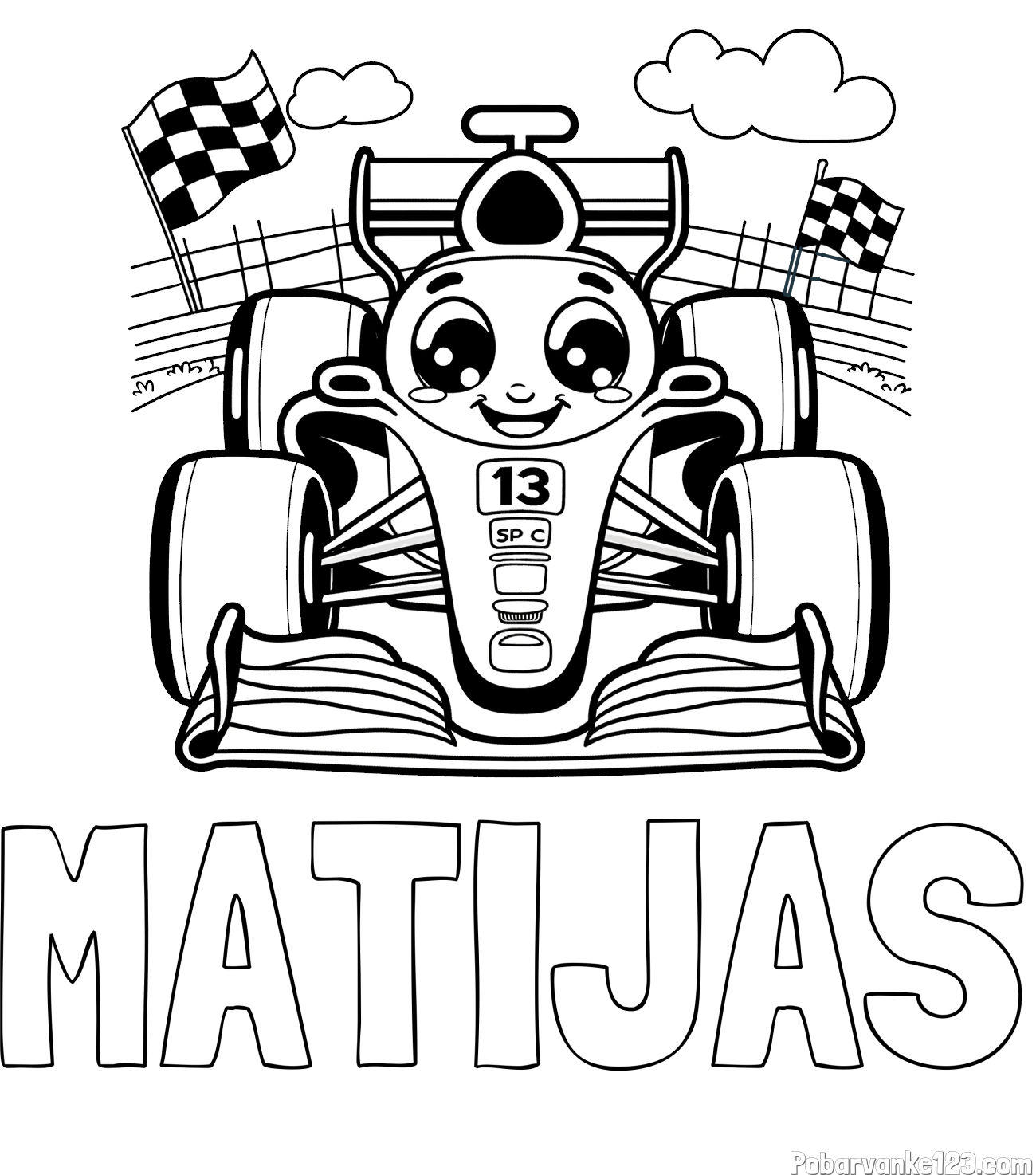 Pobarvanka imena MATIJAS in otroška pobarvanka FORMULA 1