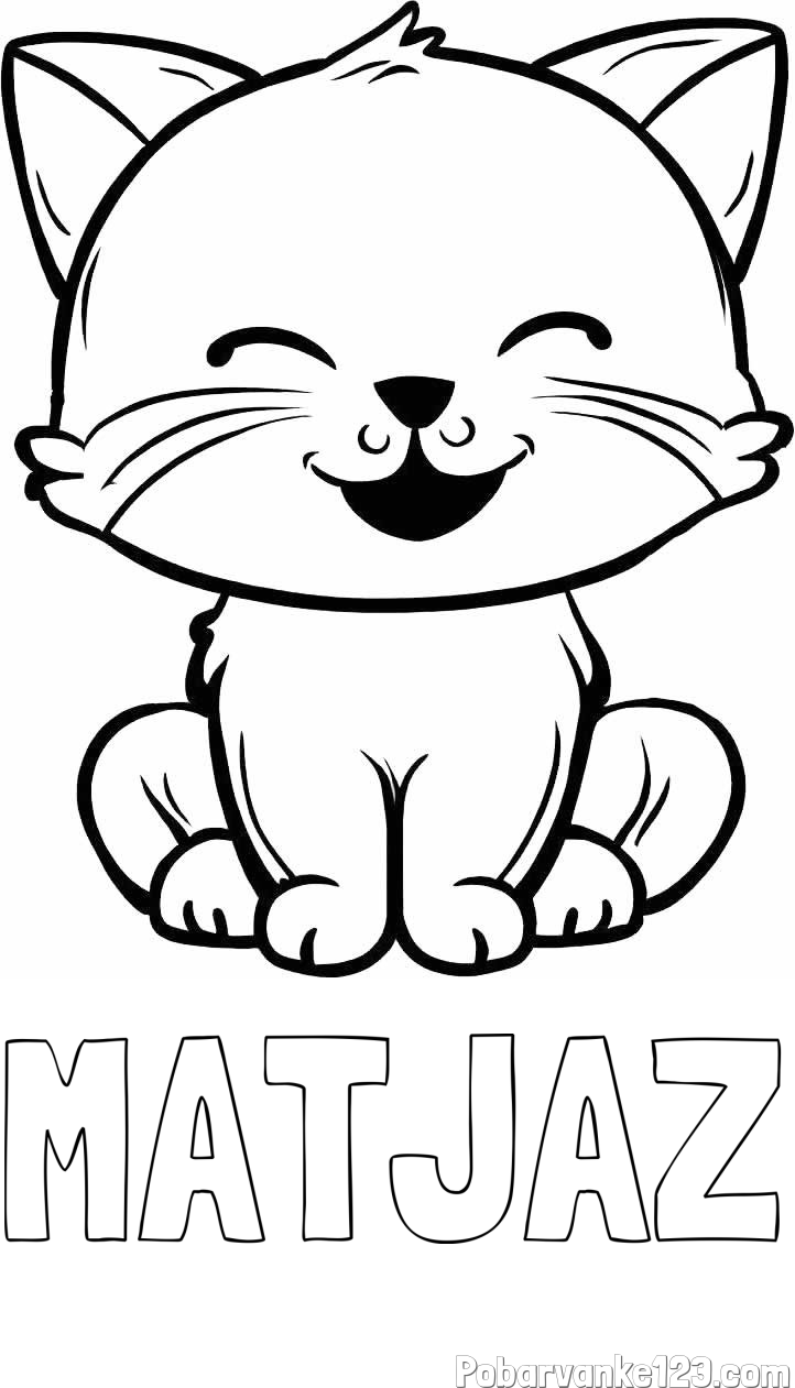 Pobarvanka imena MATJAŽ in pobarvanka prikupne mačke