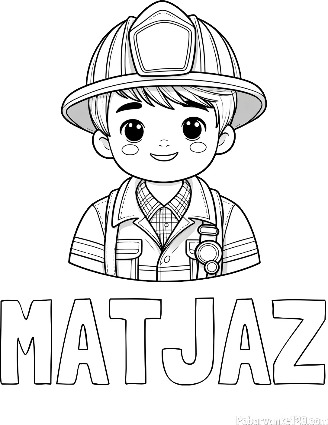 Pobarvanka imena MATJAŽ ter gasilca