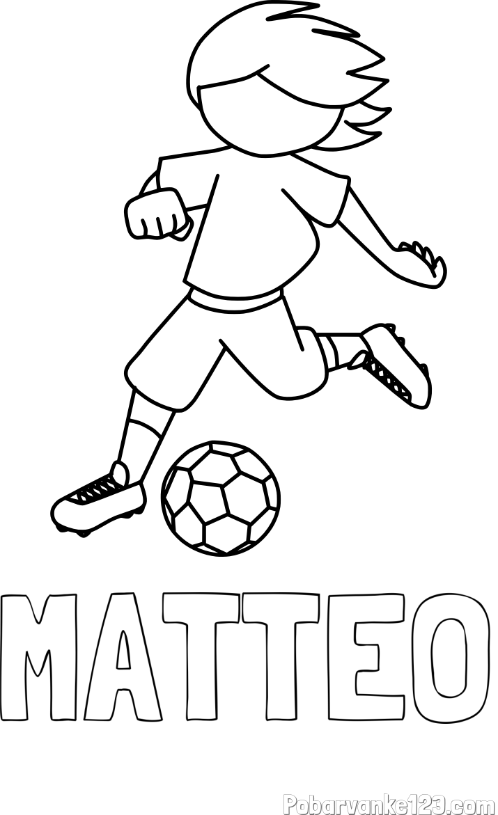 Pobarvanka imena MATTEO in otroška pobarvanka preprosto ilustriranega nogometaša