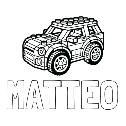 Online izdelana pobarvanka - Pobarvanka imena MATTEO in pobarvanka avtomobila sestavljenega iz LEGO kock