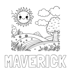 Online izdelana pobarvanka - Pobarvanka imena MAVERICK in otroška pobarvanka narave
