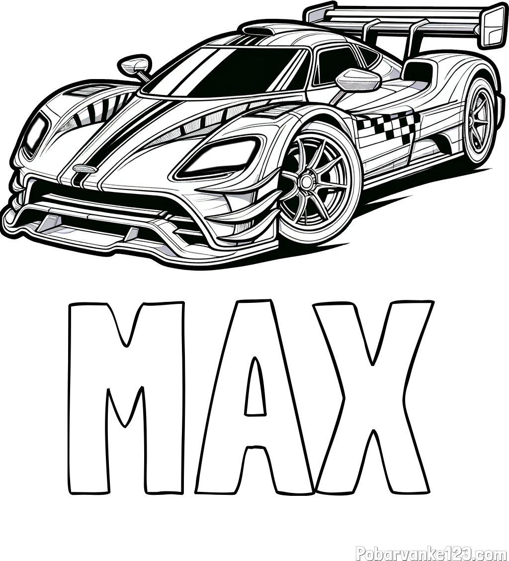Pobarvanka imena MAX in pobarvanka modernega športnega avtomobila