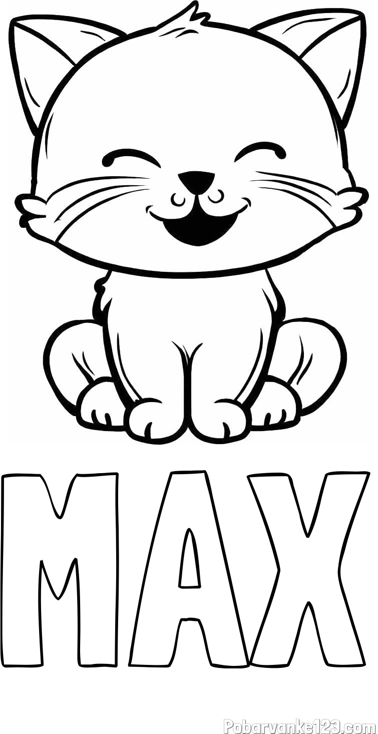 Pobarvanka imena MAX in pobarvanka prikupne mačke