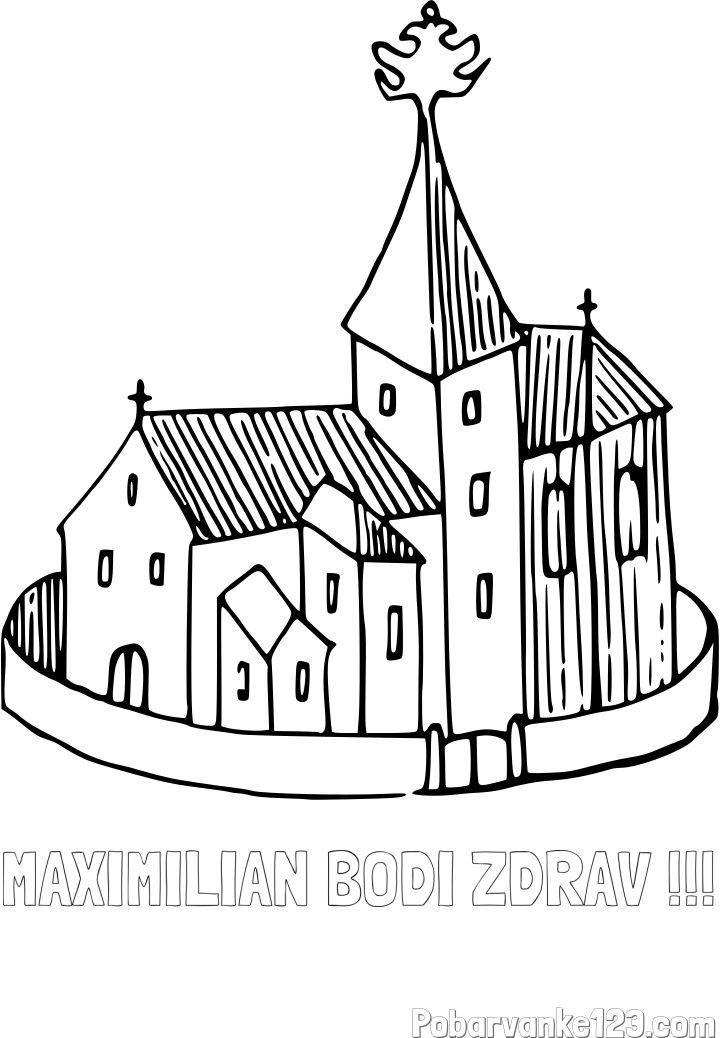 Pobarvanka imena MAXIMILIAN BODI ZDRAV !!! in pobarvanka cerkve obdane z obzidjem