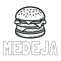 Online izdelana pobarvanka - Pobarvanka imena MEDEJA in preprosta pobarvanka hamburgerja