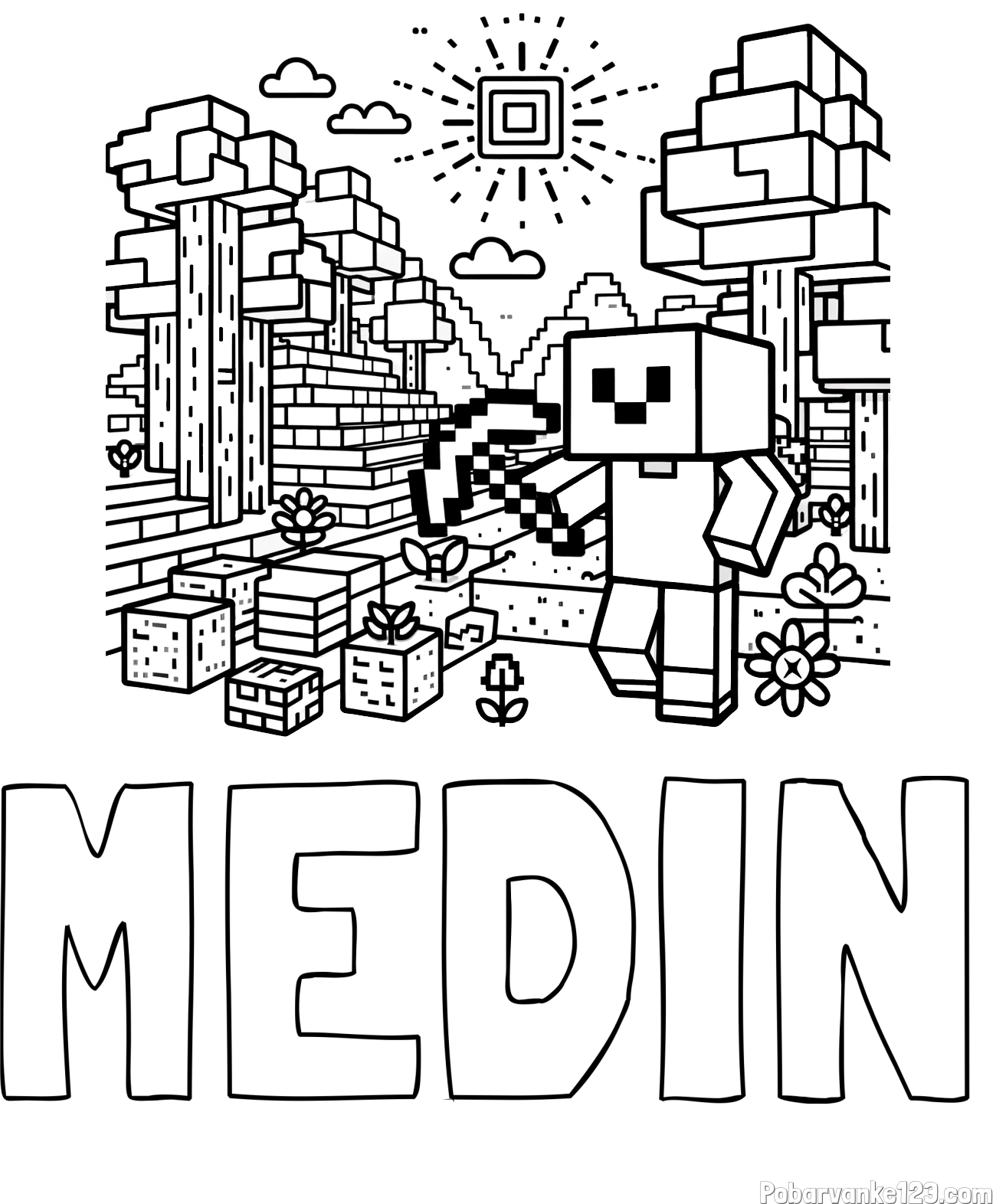 Pobarvanka imena MEDIN in pobarvanka Minecraft sveta