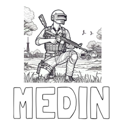 Online izdelana pobarvanka - Pobarvanka imena MEDIN in PUBG pobarvanka glavnega lika v klečečem položaju