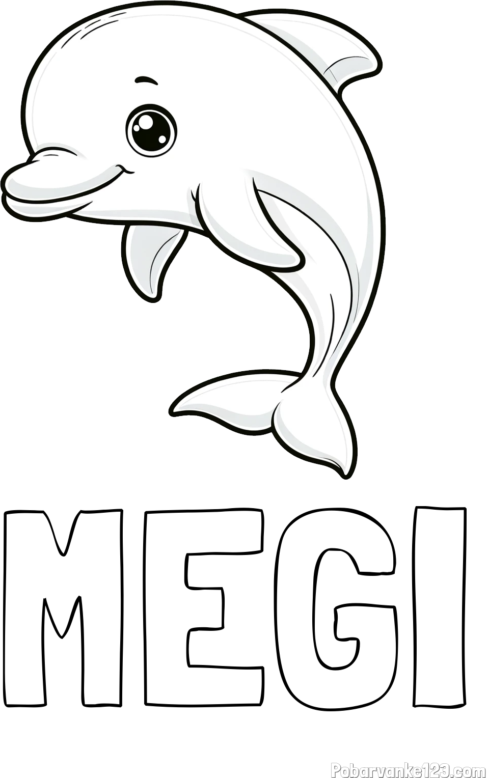 Pobarvanka imena MEGI in otroška pobarvanka ljubkega delfina