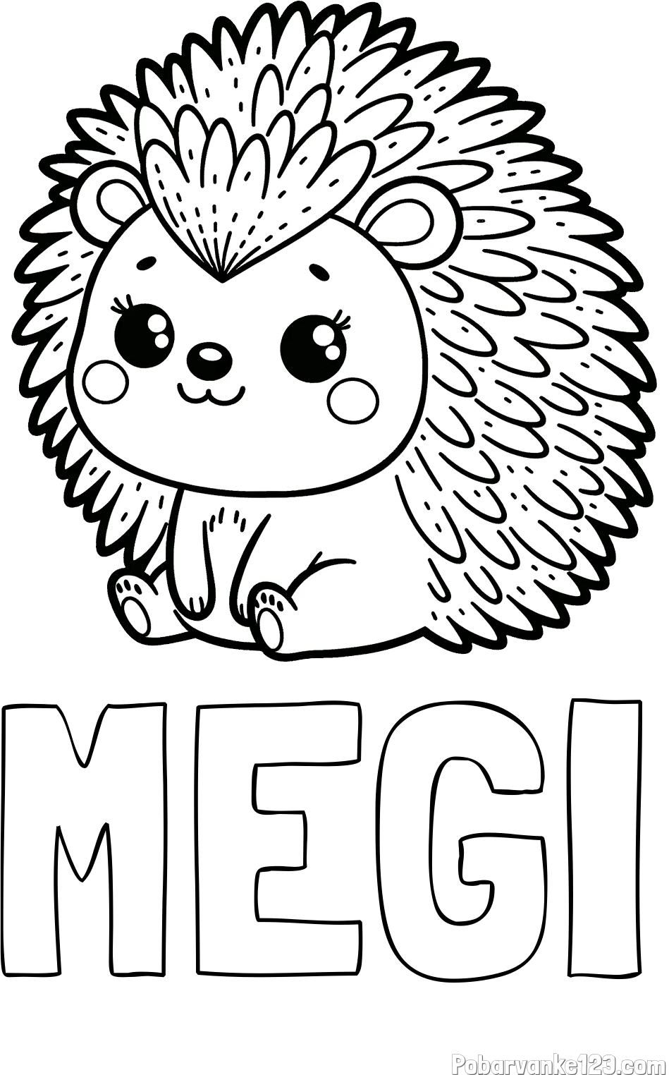 Pobarvanka imena MEGI in pobarvanka nasmejanega ježka