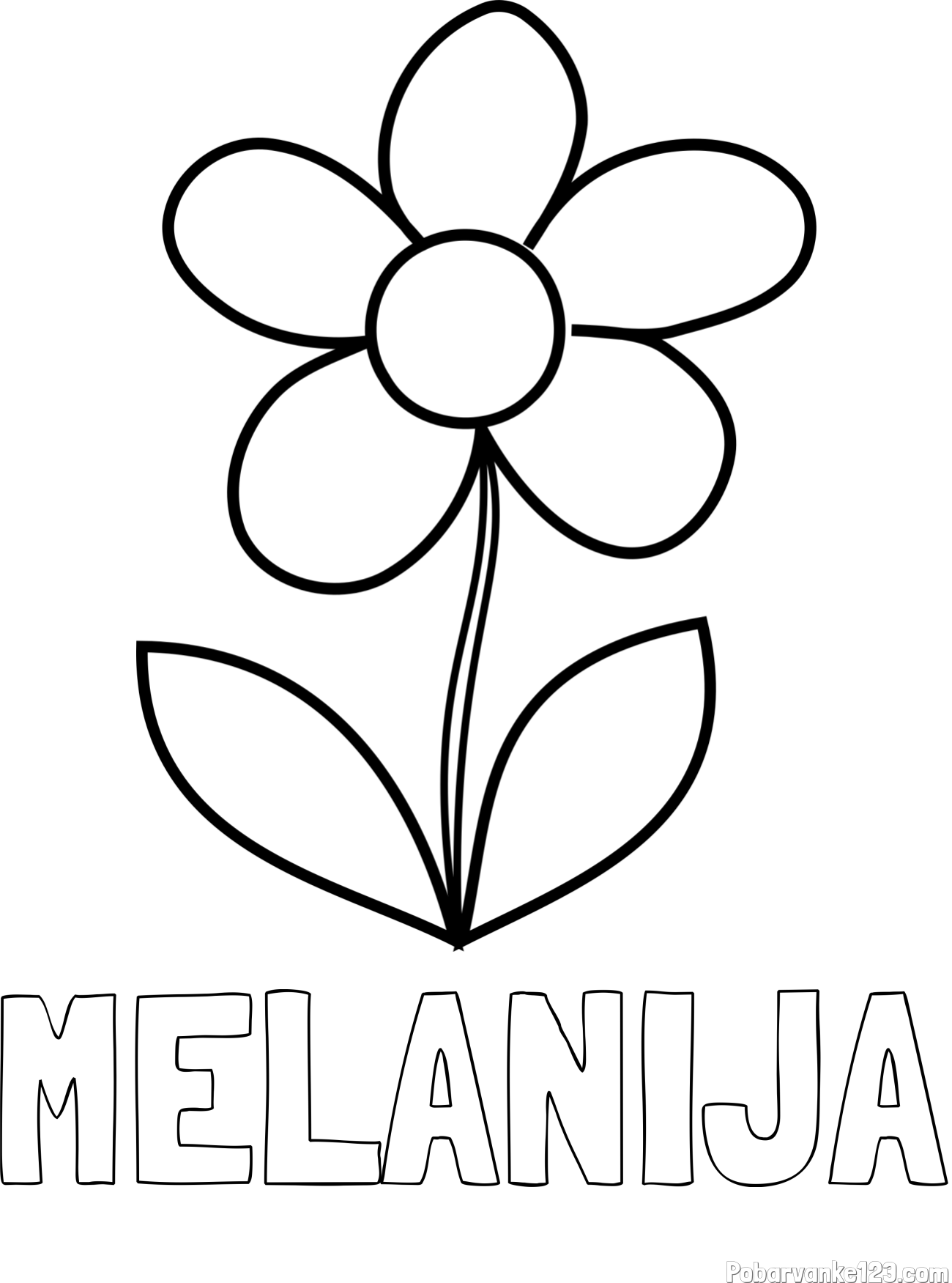 Pobarvanka imena MELANIJA in otroška pobarvanka rože