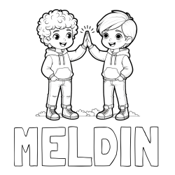 Online izdelana pobarvanka - Pobarvanka imena MELDIN in pobarvanka prijatlejev