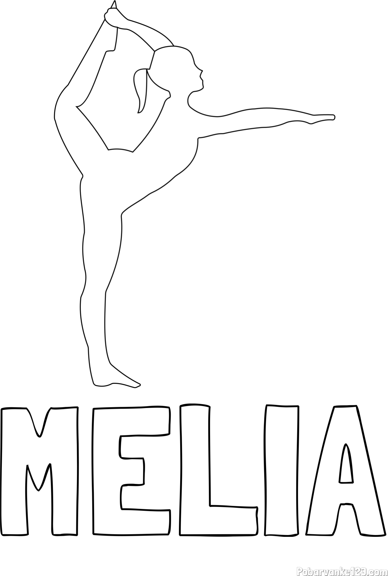 Pobarvanka imena MELIA in pobarvanka baletke med ogrevanjem