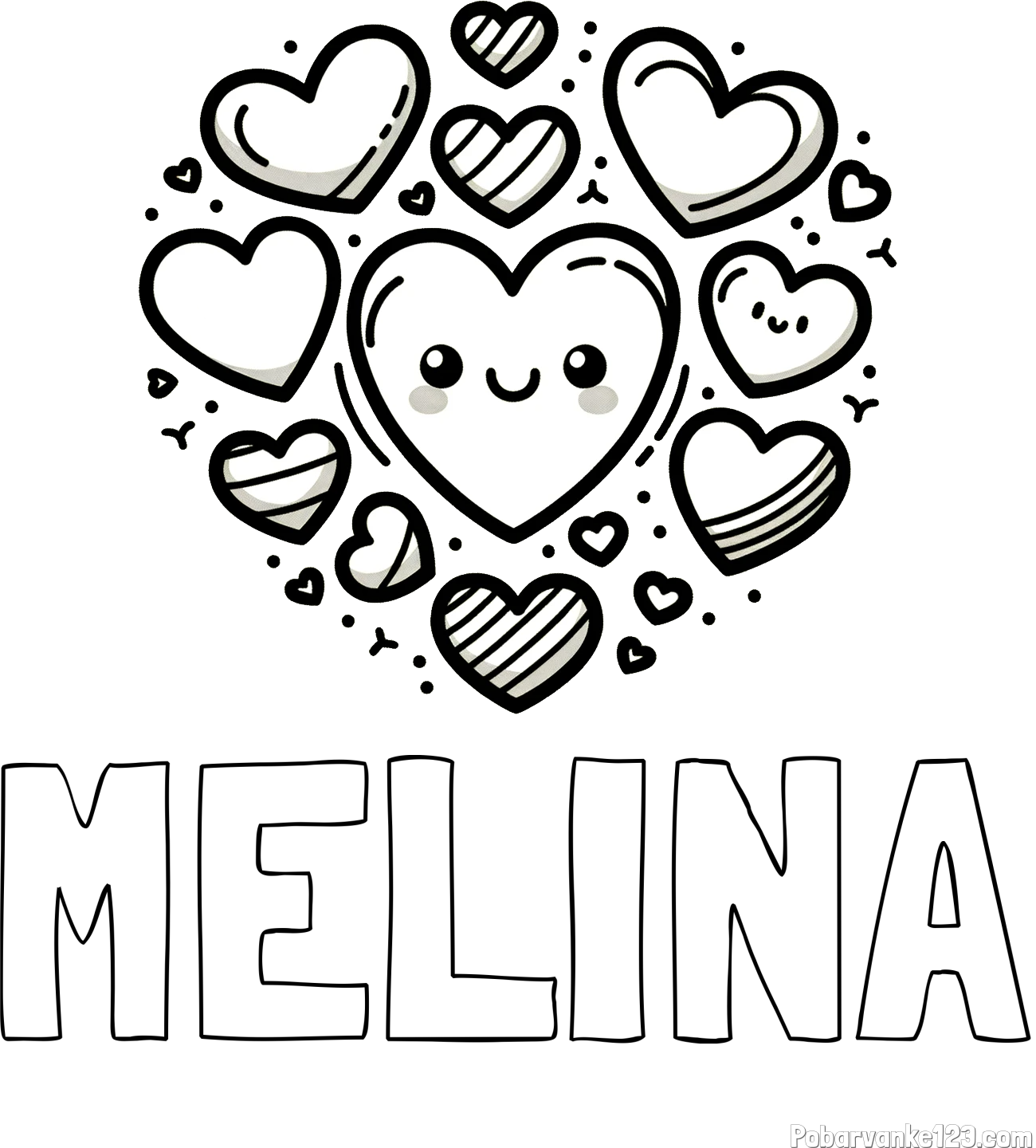 Pobarvanka imena MELINA in pobarvanka srčkov