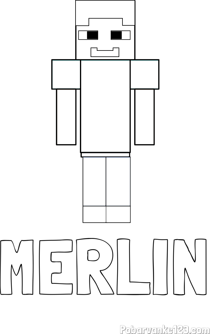 Pobarvanka imena MERLIN in pobarvanka Minecraft glavnega junaka