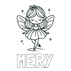 Online izdelana pobarvanka - Pobarvanka imena MERY in enostavna pobarvanka čarobne vile