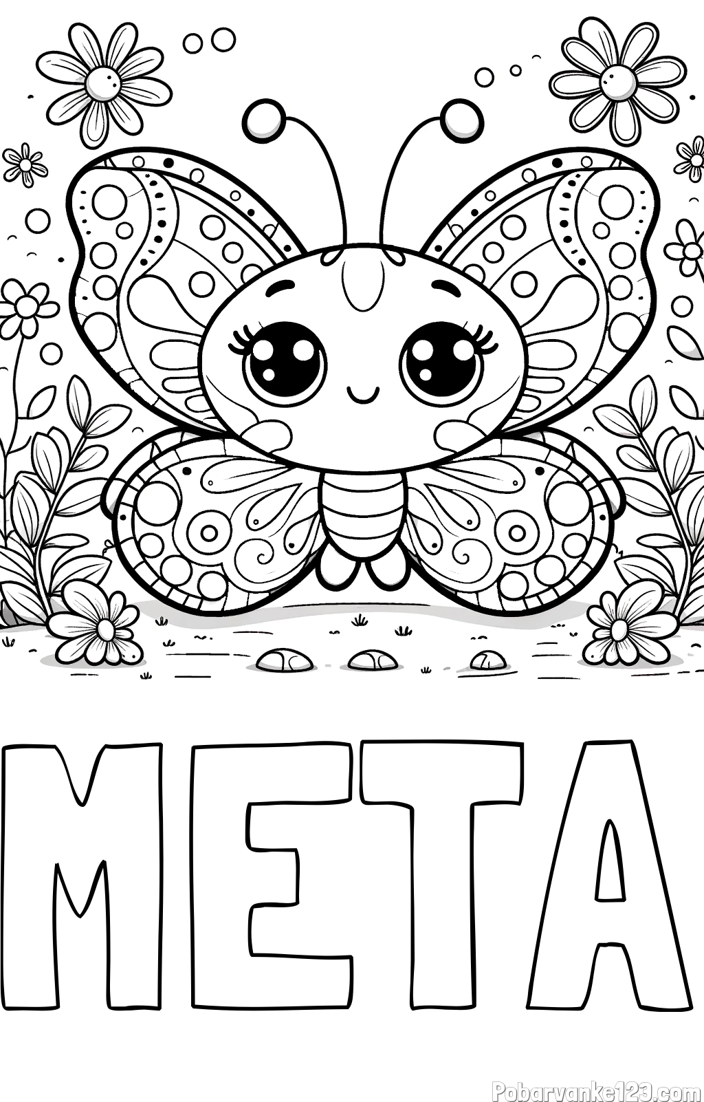 Pobarvanka imena META in pobarvanka ljubkega metuljčka