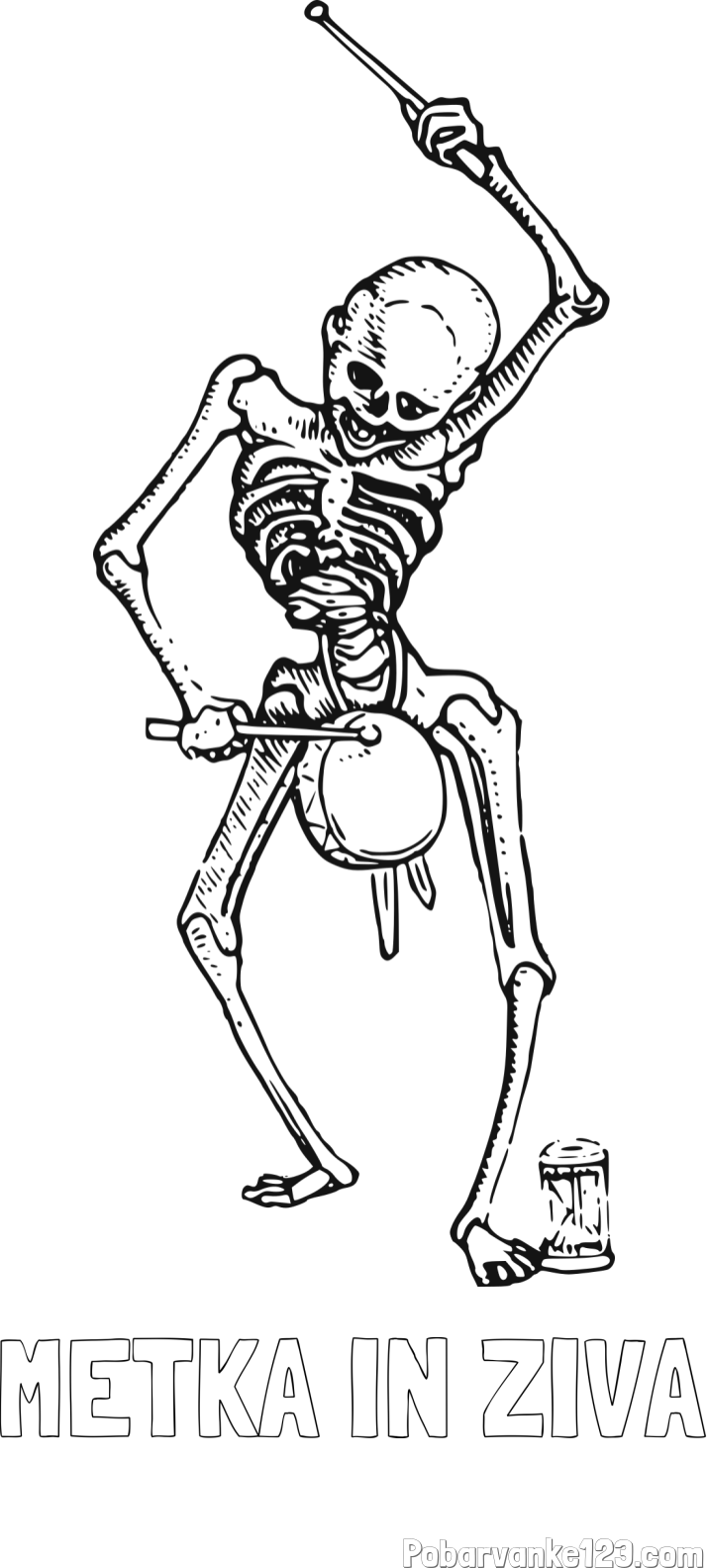 Pobarvanka imena METKA IN ŽIVA in pobarvanka okostnjaka, ki igra na boben