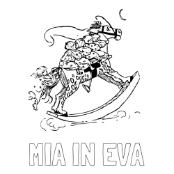 Online izdelana pobarvanka - Pobarvanka imena MIA IN EVA in pobarvanka konjička z otroki