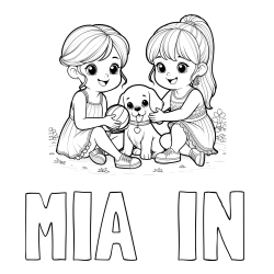Online izdelana pobarvanka - Pobarvanka imena MIA  IN in pobarvanka prijateljic s kužkom