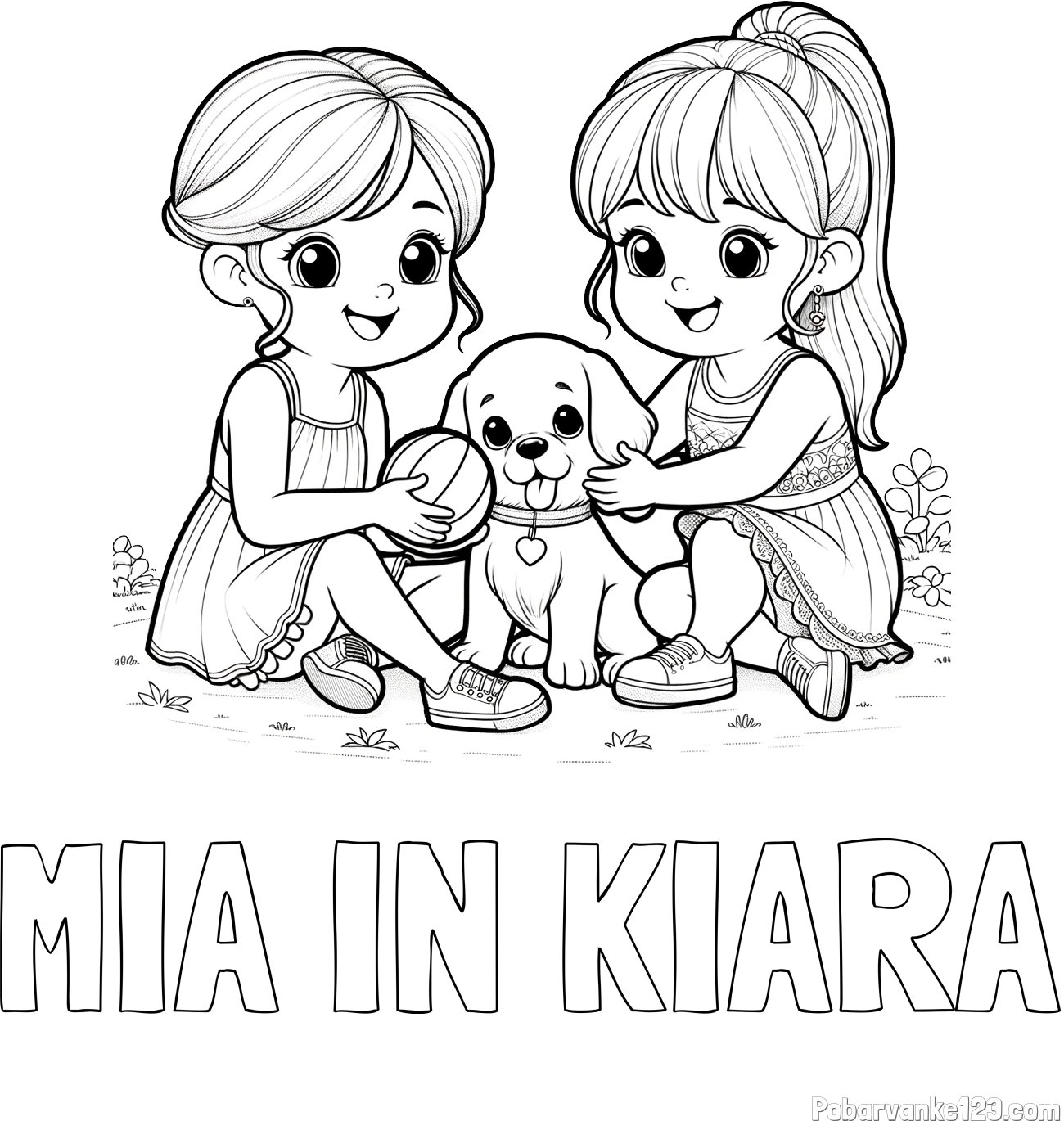 Pobarvanka imena MIA IN KIARA in pobarvanka prijateljic s kužkom