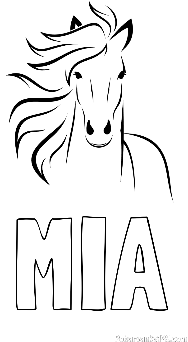 Pobarvanka imena MIA in lepa pobarvanka konja