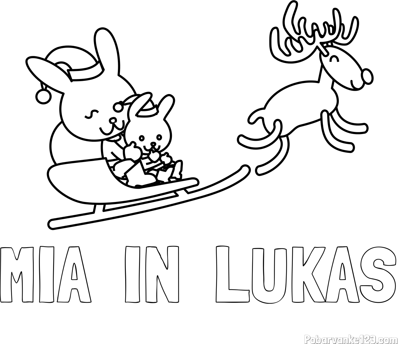 Pobarvanka imena MIA  IN  LUKAS in božične sani