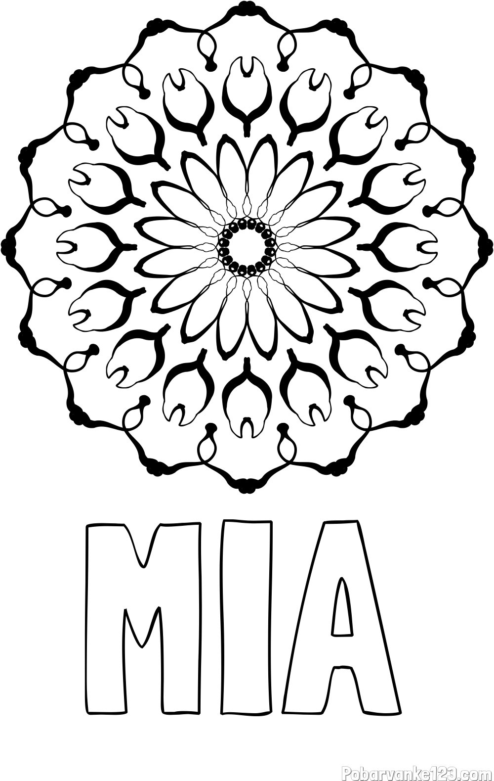Pobarvanka imena MIA in mandale 3