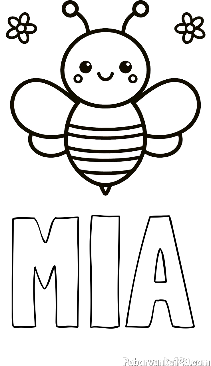 Pobarvanka imena MIA in otroška pobarvanka čebele