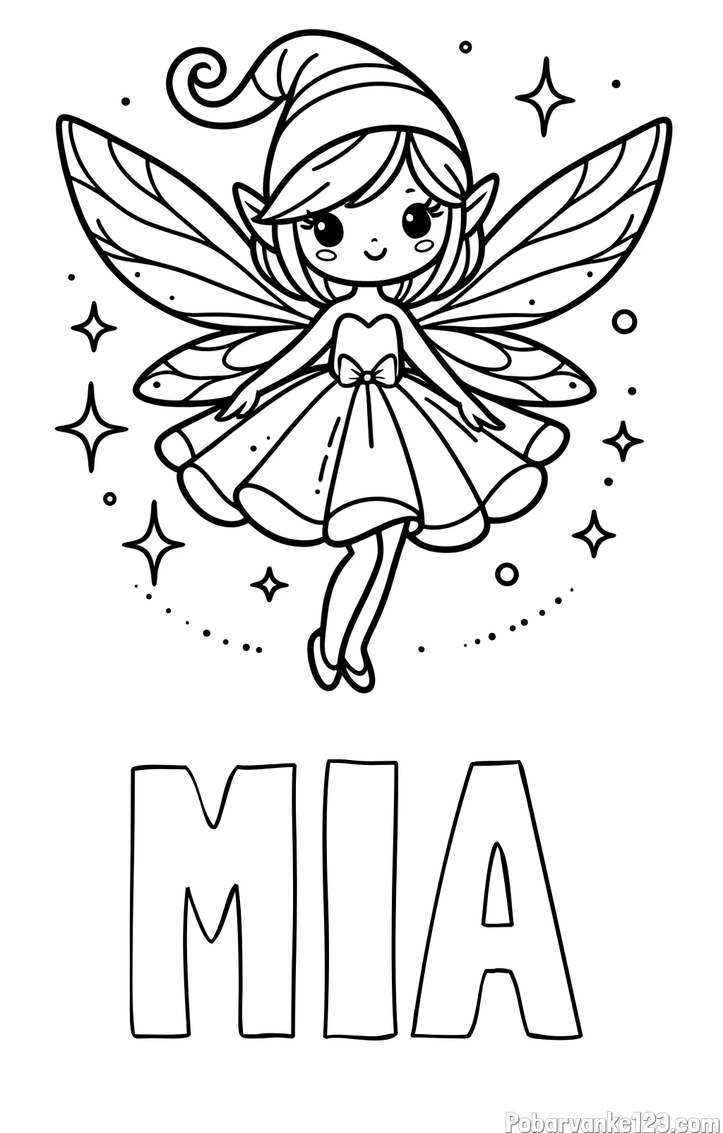 Pobarvanka imena MIA in otroška pobarvanka čudovite vile