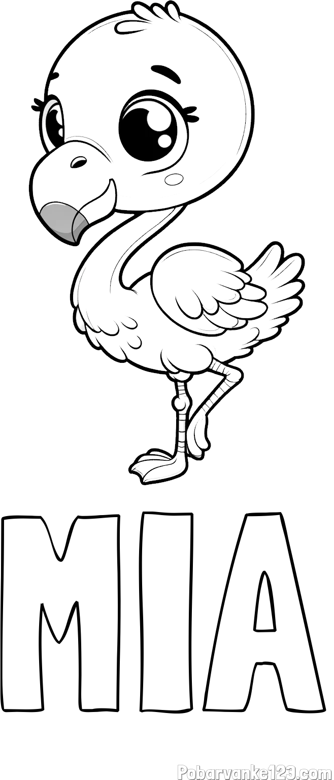 Pobarvanka imena MIA in otroška pobarvanka flaminga