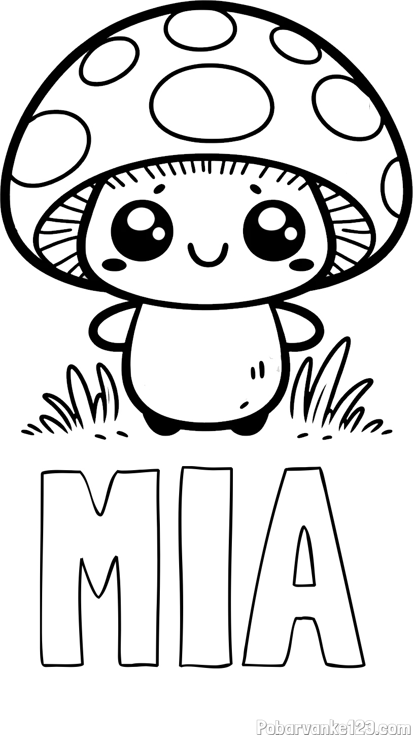 Pobarvanka imena MIA in otroška pobarvanka gobe