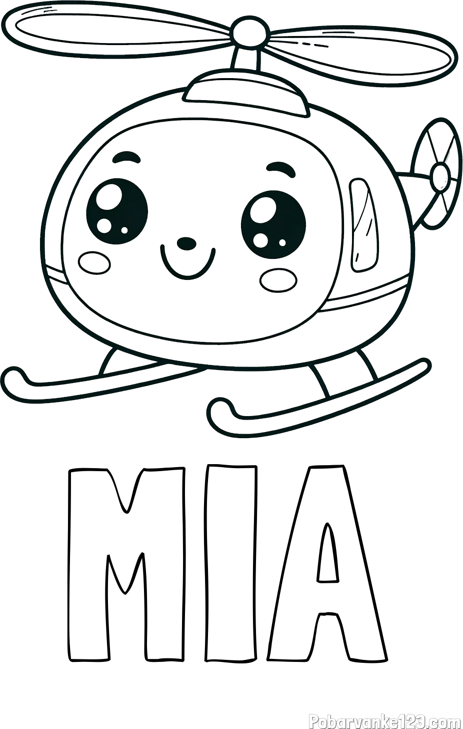 Pobarvanka imena MIA in otroška pobarvanka ljubkega helikopterja