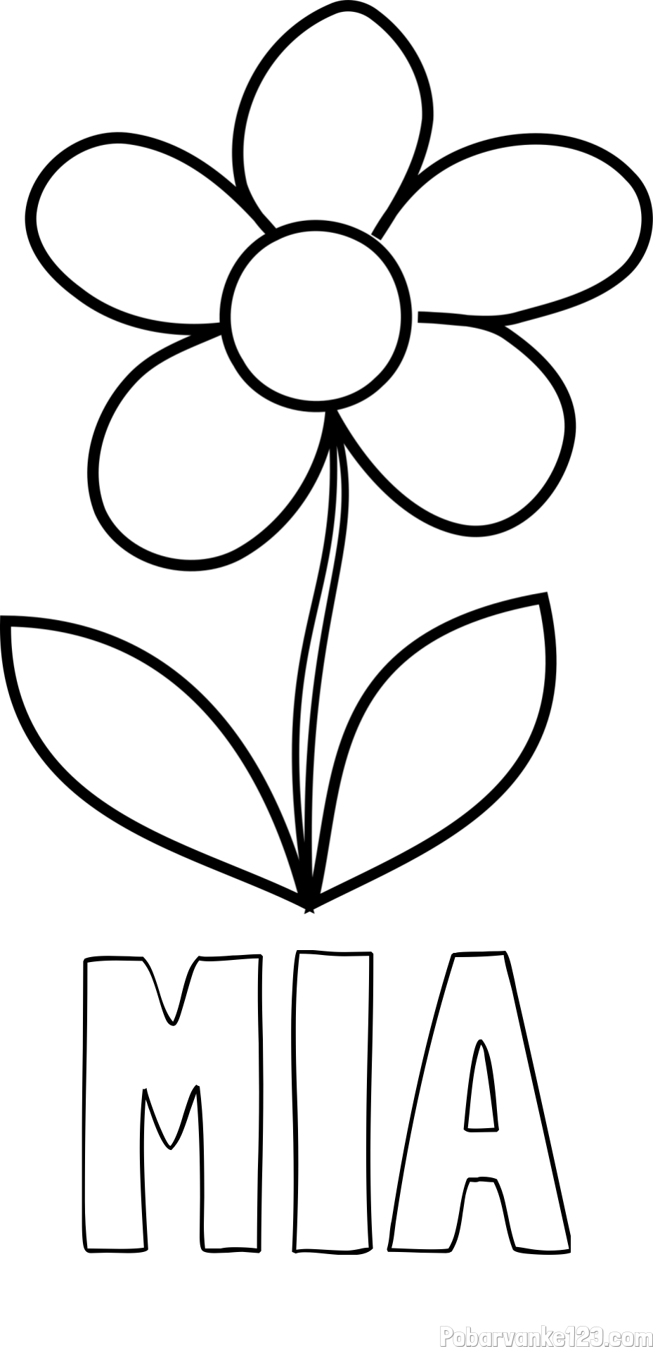 Pobarvanka imena MIA in otroška pobarvanka rože