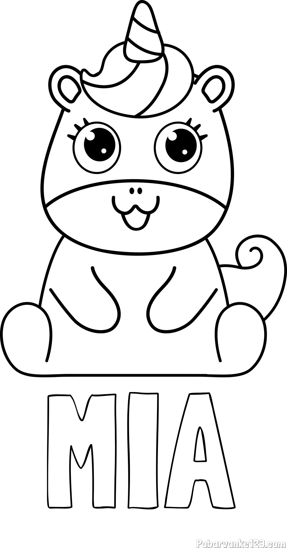 Pobarvanka imena MIA in pobarvanka čudovitega samoroga Unicorn
